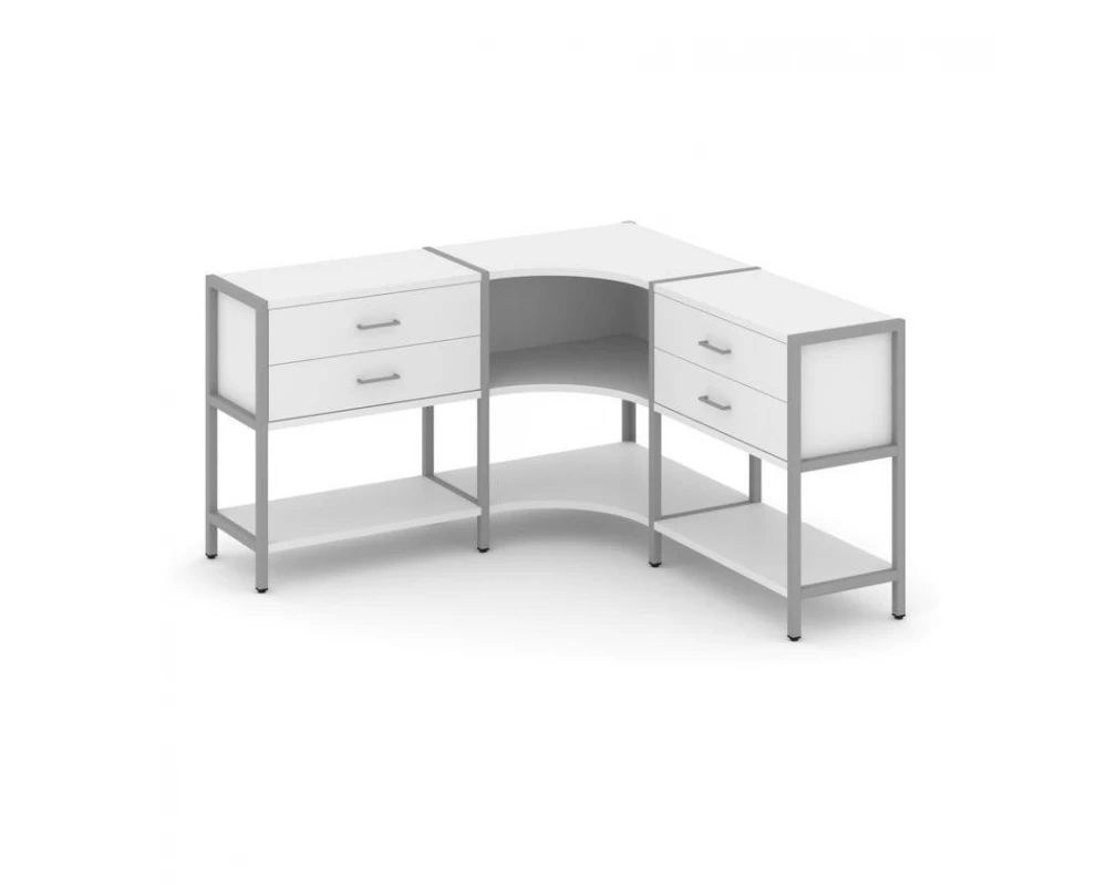 Трехсекционный угловой стеллаж двухярусный с ящиками 1590х1590х879 Shelf System