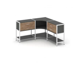 Трехсекционный угловой стеллаж двухярусный с ящиками 1590х1590х879 Shelf System images