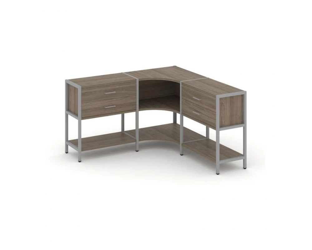 Трехсекционный угловой стеллаж двухярусный с ящиками 1590х1590х879 Shelf System