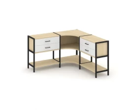 Трехсекционный угловой стеллаж двухярусный с ящиками 1590х1590х879 Shelf System images