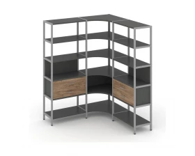Трехсекционный угловой стеллаж пятиярусный с ящиками 1590х1590х1980 Shelf System images