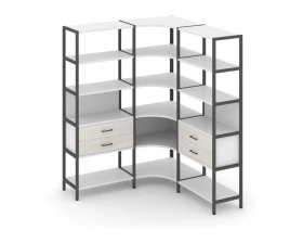 Трехсекционный угловой стеллаж пятиярусный с ящиками 1590х1590х1980 Shelf System images