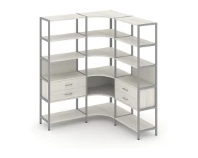 Трехсекционный угловой стеллаж пятиярусный с ящиками 1590х1590х1980 Shelf System images