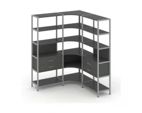 Трехсекционный угловой стеллаж пятиярусный с ящиками 1590х1590х1980 Shelf System images
