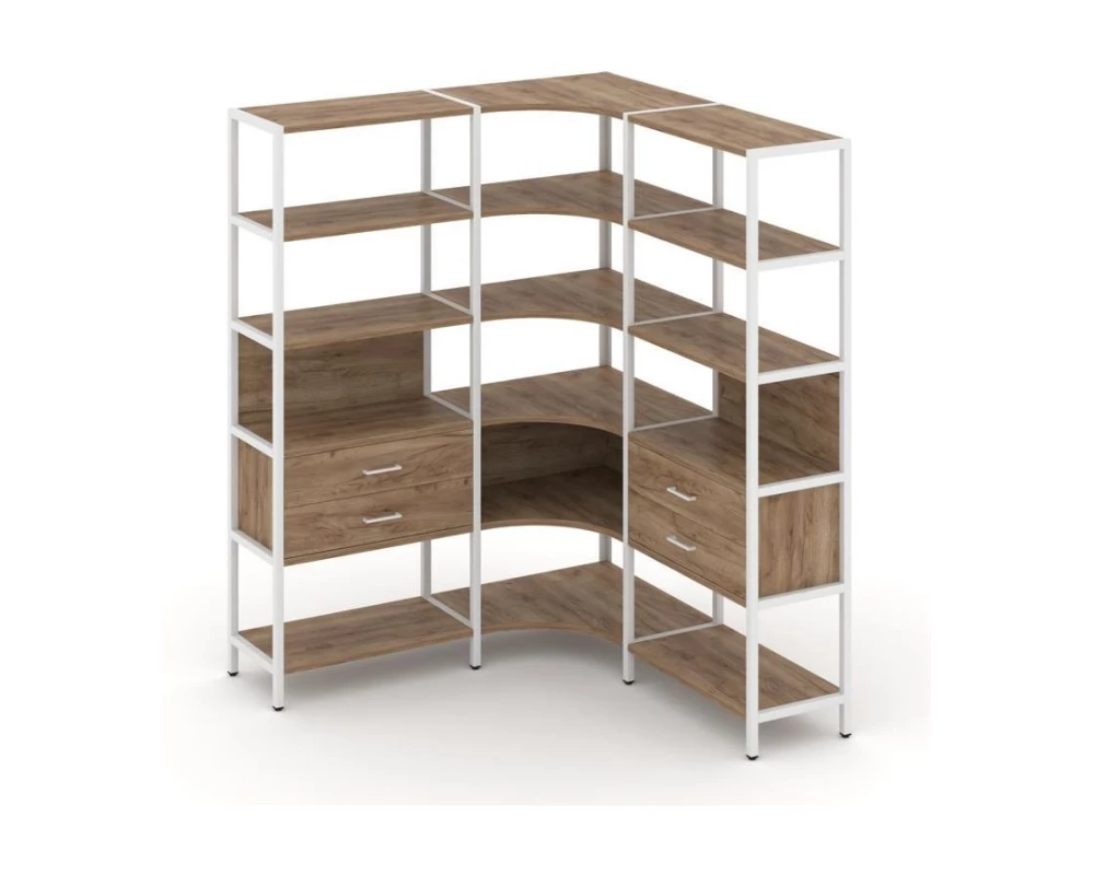 Трехсекционный угловой стеллаж пятиярусный с ящиками 1590х1590х1980 Shelf System