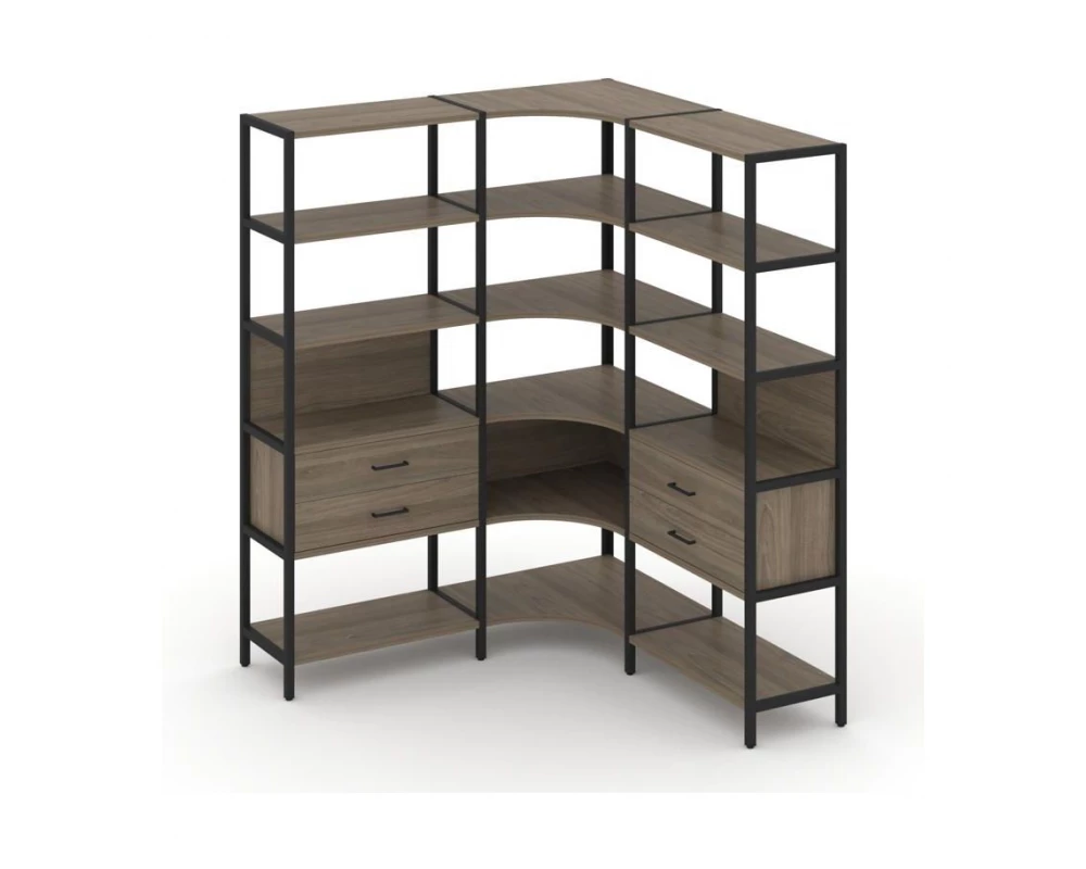 Трехсекционный угловой стеллаж пятиярусный с ящиками 1590х1590х1980 Shelf System