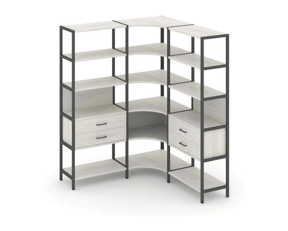 Трехсекционный угловой стеллаж пятиярусный с ящиками 1590х1590х1980 Shelf System