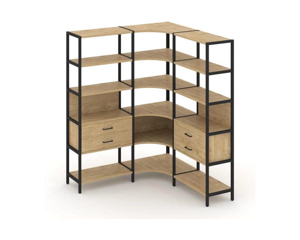 Трехсекционный угловой стеллаж пятиярусный с ящиками 1590х1590х1980 Shelf System