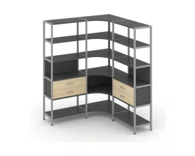 Трехсекционный угловой стеллаж пятиярусный с ящиками 1590х1590х1980 Shelf System images