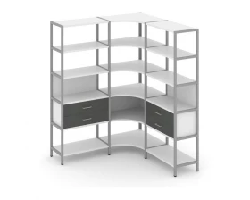 Трехсекционный угловой стеллаж пятиярусный с ящиками 1590х1590х1980 Shelf System images