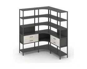 Трехсекционный угловой стеллаж пятиярусный с ящиками 1590х1590х1980 Shelf System images