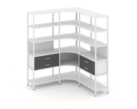 Трехсекционный угловой стеллаж пятиярусный с ящиками 1590х1590х1980 Shelf System images