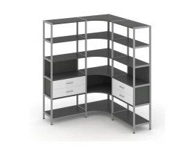 Трехсекционный угловой стеллаж пятиярусный с ящиками 1590х1590х1980 Shelf System images