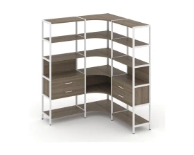Трехсекционный угловой стеллаж пятиярусный с ящиками 1590х1590х1980 Shelf System images