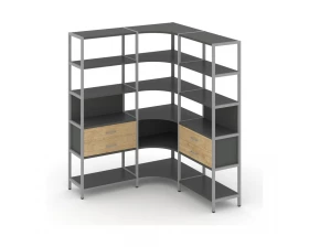 Трехсекционный угловой стеллаж пятиярусный с ящиками 1590х1590х1980 Shelf System images