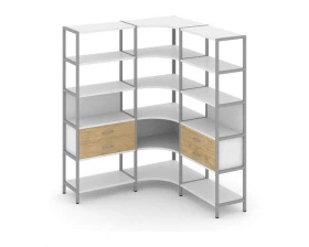 Трехсекционный угловой стеллаж пятиярусный с ящиками 1590х1590х1980 Shelf System images