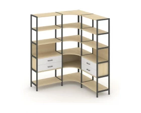 Трехсекционный угловой стеллаж пятиярусный с ящиками 1590х1590х1980 Shelf System images
