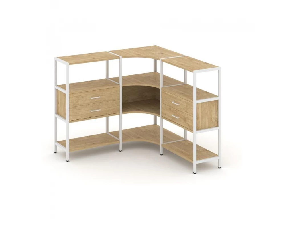 Трехсекционный угловой стеллаж трехярусный с ящиками 1590х1590х1246 Shelf System