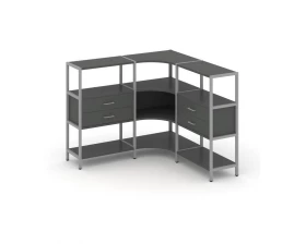 Трехсекционный угловой стеллаж трехярусный с ящиками 1590х1590х1246 Shelf System images