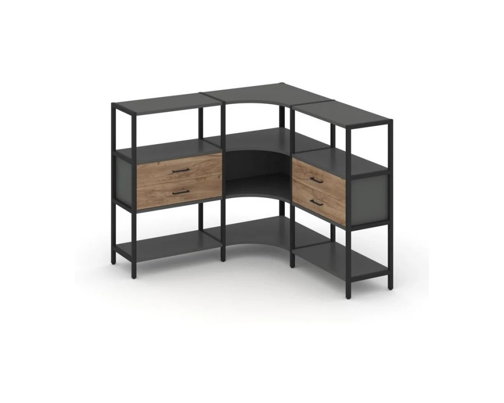 Трехсекционный угловой стеллаж трехярусный с ящиками 1590х1590х1246 Shelf System