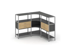 Трехсекционный угловой стеллаж трехярусный с ящиками 1590х1590х1246 Shelf System images