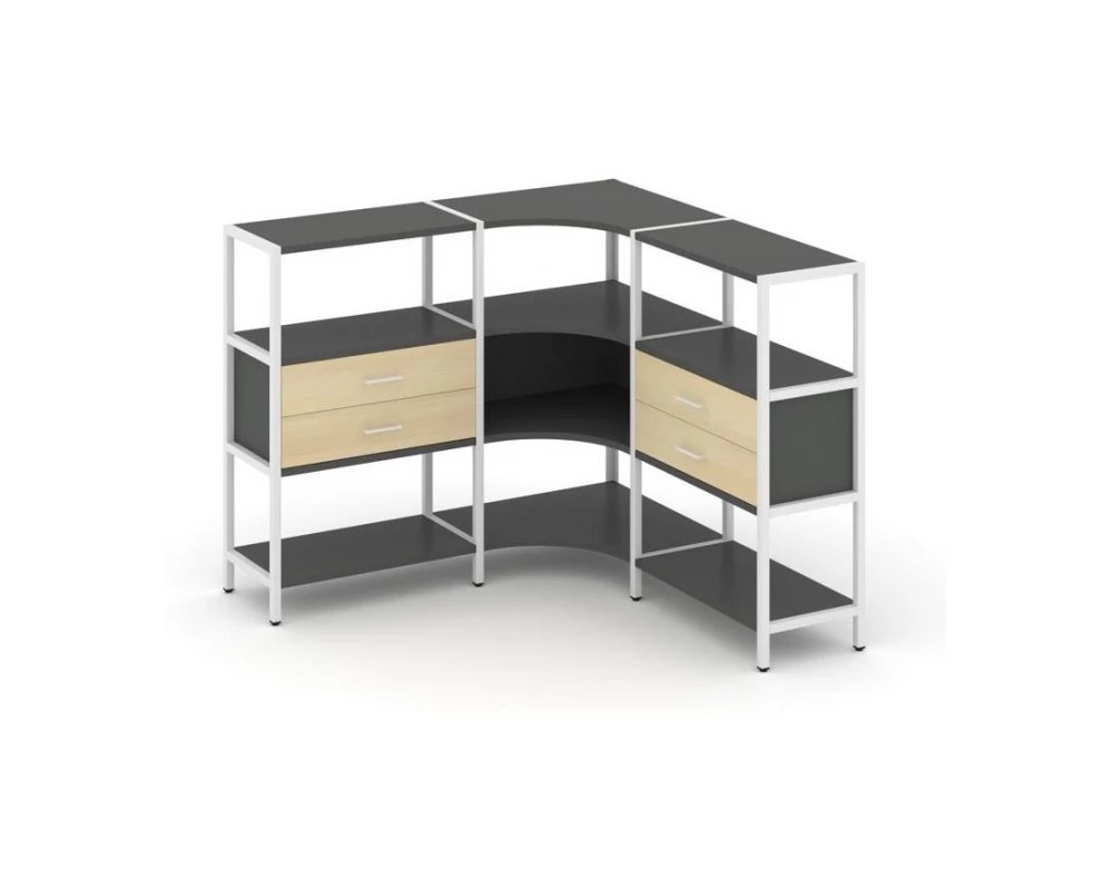 Трехсекционный угловой стеллаж трехярусный с ящиками 1590х1590х1246 Shelf System