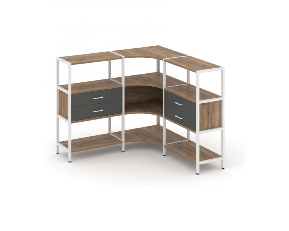 Трехсекционный угловой стеллаж трехярусный с ящиками 1590х1590х1246 Shelf System