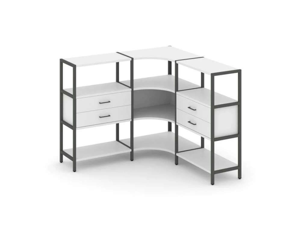 Трехсекционный угловой стеллаж трехярусный с ящиками 1590х1590х1246 Shelf System