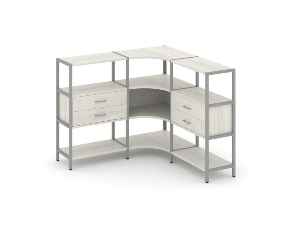 Трехсекционный угловой стеллаж трехярусный с ящиками 1590х1590х1246 Shelf System