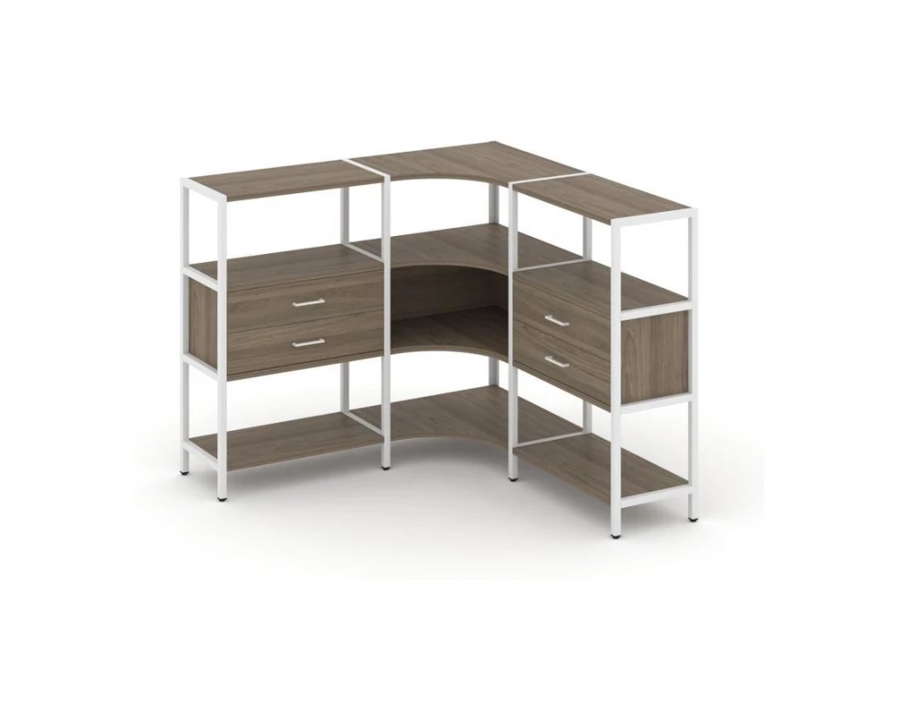 Трехсекционный угловой стеллаж трехярусный с ящиками 1590х1590х1246 Shelf System