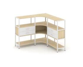 Трехсекционный угловой стеллаж трехярусный с ящиками 1590х1590х1246 Shelf System images