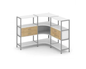 Трехсекционный угловой стеллаж трехярусный с ящиками 1590х1590х1246 Shelf System images