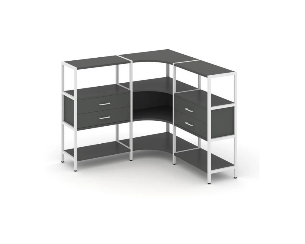 Трехсекционный угловой стеллаж трехярусный с ящиками 1590х1590х1246 Shelf System