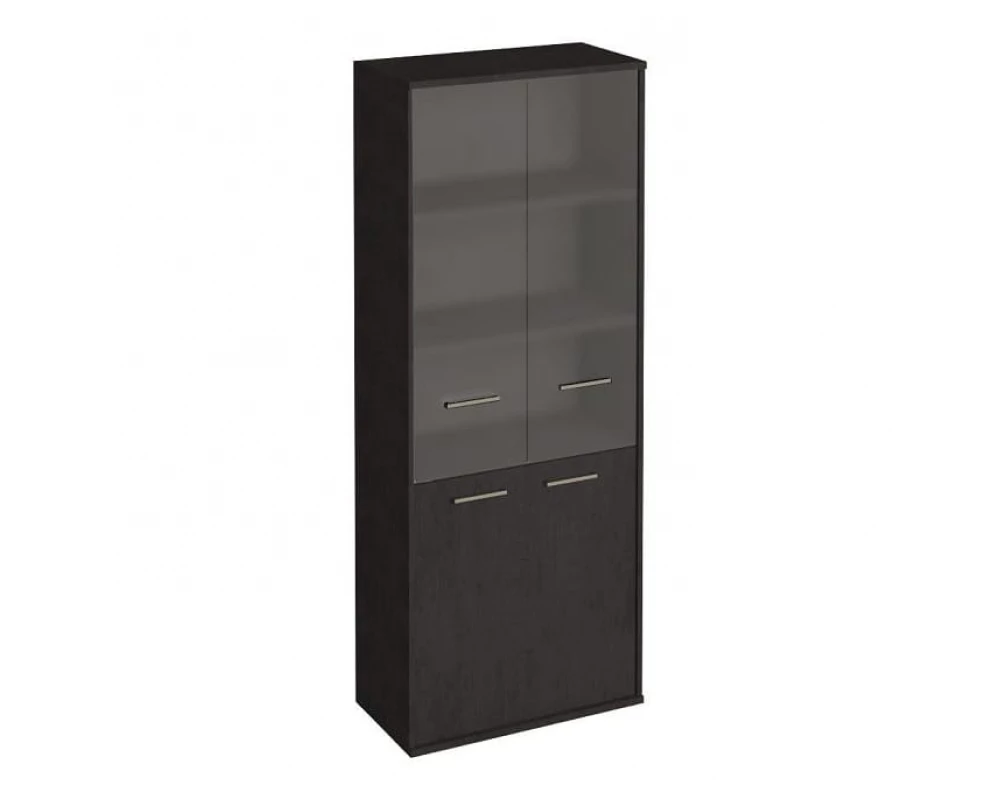 Шкаф высокий широкий 2 низкие двери ЛДСП 2 средние двери стекло First