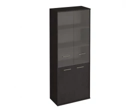 Шкаф высокий широкий 2 низкие двери ЛДСП 2 средние двери стекло First images