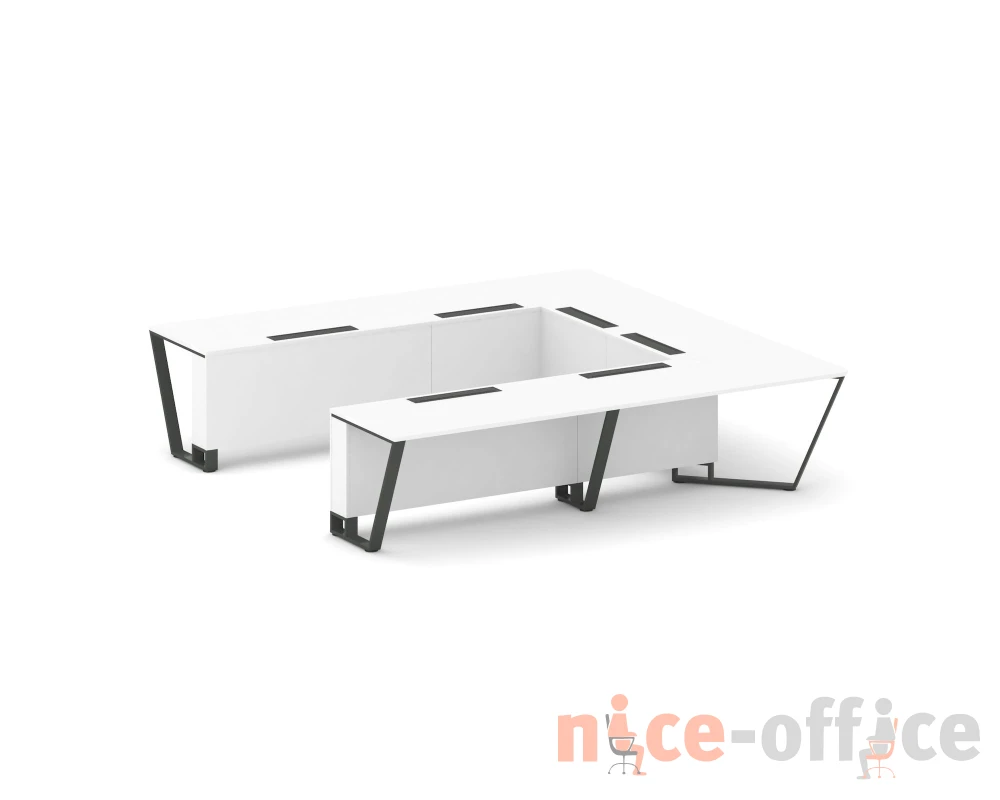 Стол переговорный П-образный ЛДСП/краш. металл 3200x3200x750 Стил Мит / Steel Meet