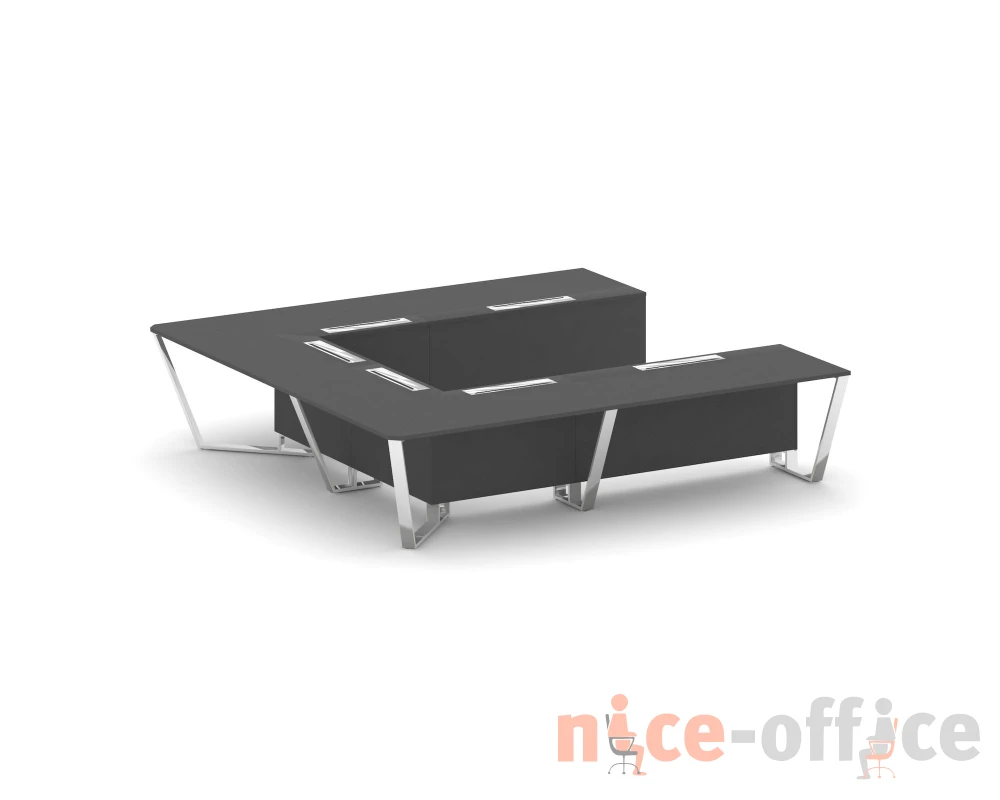 Стол переговорный П-образный ЛДСП/нерж. сталь 3200x3200x750 Стил Мит / Steel Meet