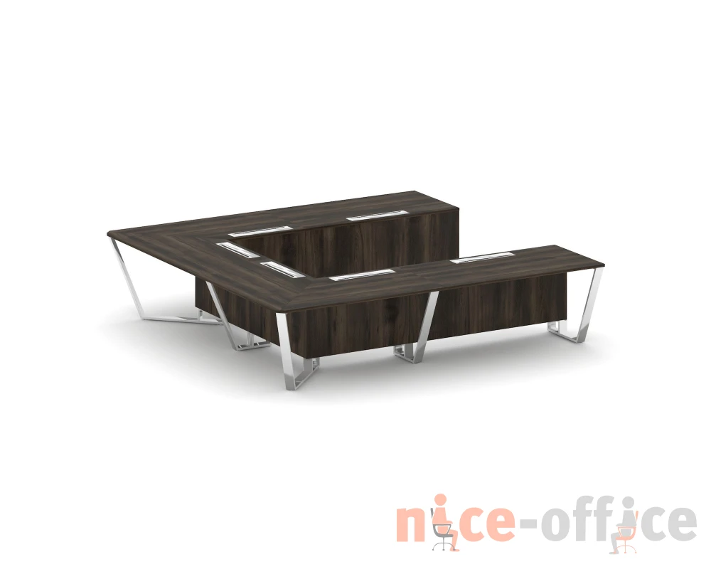 Стол переговорный П-образный ЛДСП/нерж. сталь 3200x3200x750 Стил Мит / Steel Meet