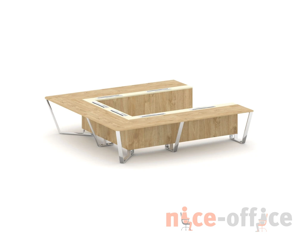 Стол переговорный П-образный ЛДСП/нерж. сталь/МДФ 3200x3200x750 Стил Мит / Steel Meet