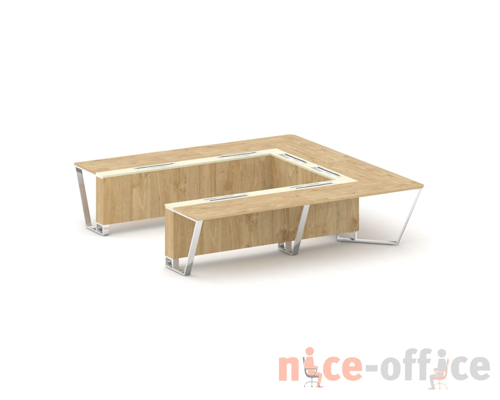 Стол переговорный П-образный ЛДСП/нерж. сталь/МДФ 3200x3200x750 Стил Мит / Steel Meet