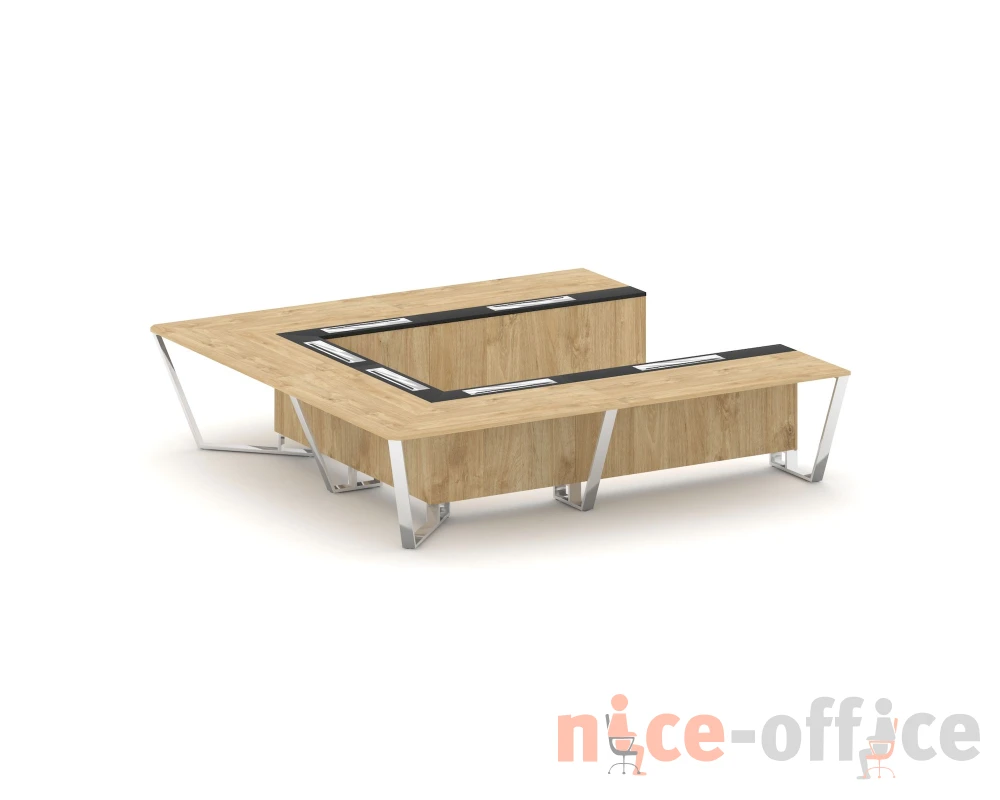 Стол переговорный П-образный ЛДСП/нерж. сталь/МДФ 3200x3200x750 Стил Мит / Steel Meet