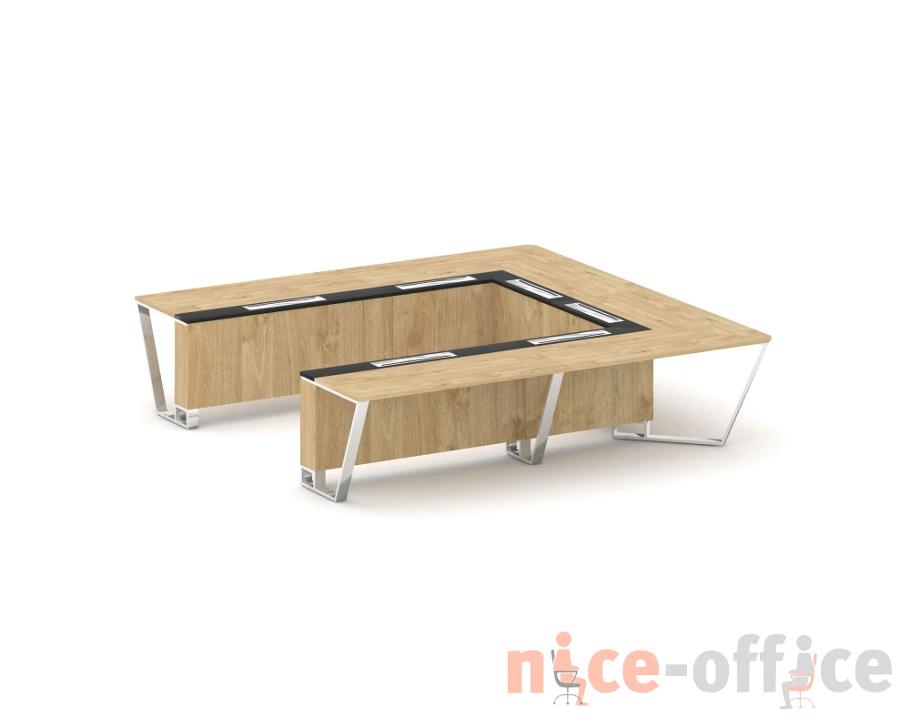 Стол переговорный П-образный ЛДСП/нерж. сталь/МДФ 3200x3200x750 Стил Мит / Steel Meet
