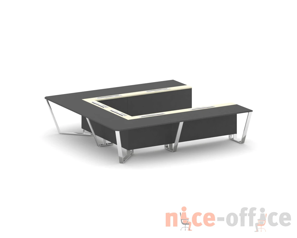 Стол переговорный П-образный ЛДСП/нерж. сталь/МДФ 3200x3200x750 Стил Мит / Steel Meet