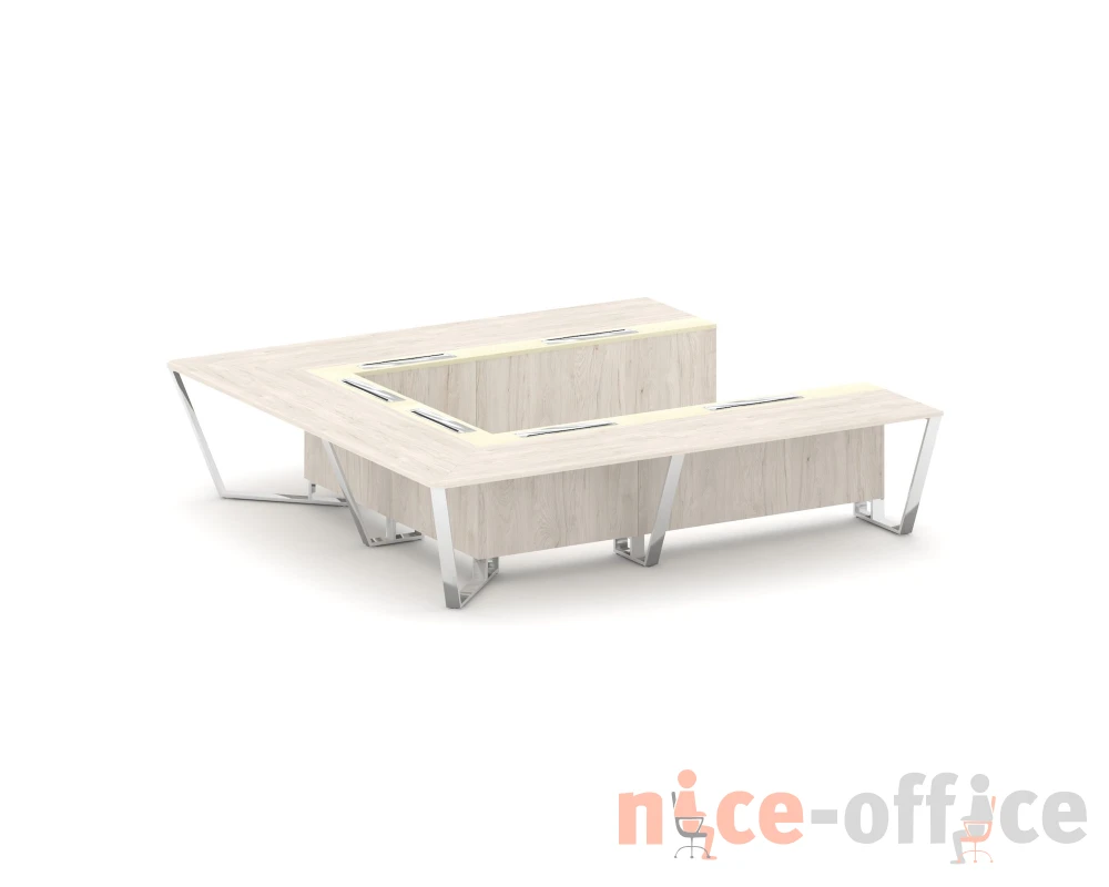 Стол переговорный П-образный ЛДСП/нерж. сталь/МДФ 3200x3200x750 Стил Мит / Steel Meet