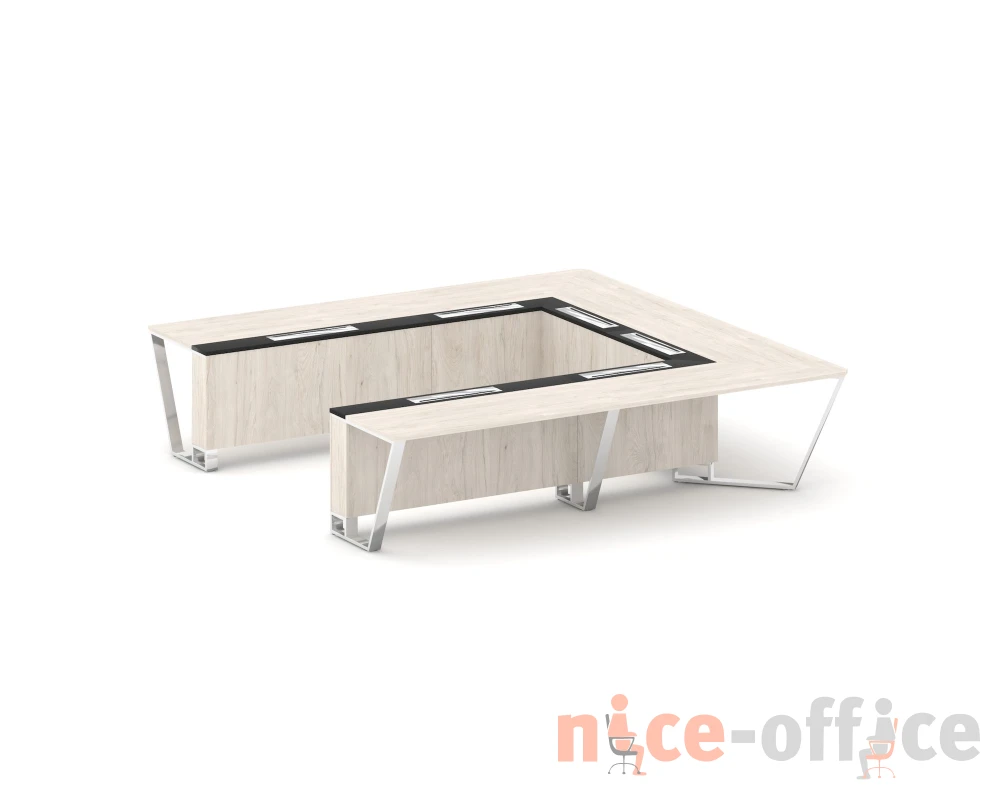 Стол переговорный П-образный ЛДСП/нерж. сталь/МДФ 3200x3200x750 Стил Мит / Steel Meet