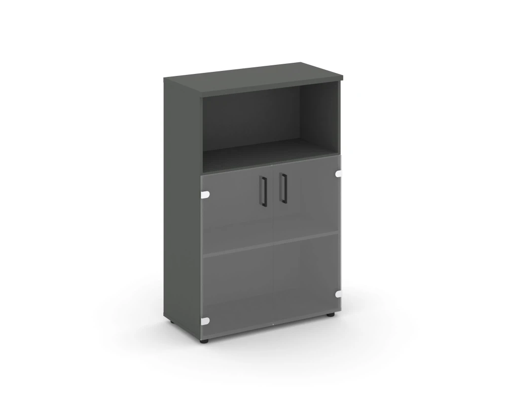 Шкаф средний широкий прозр. стекло с нишей 796x400x1203 зад. стенка HDF Стайл Проджект / Style Project