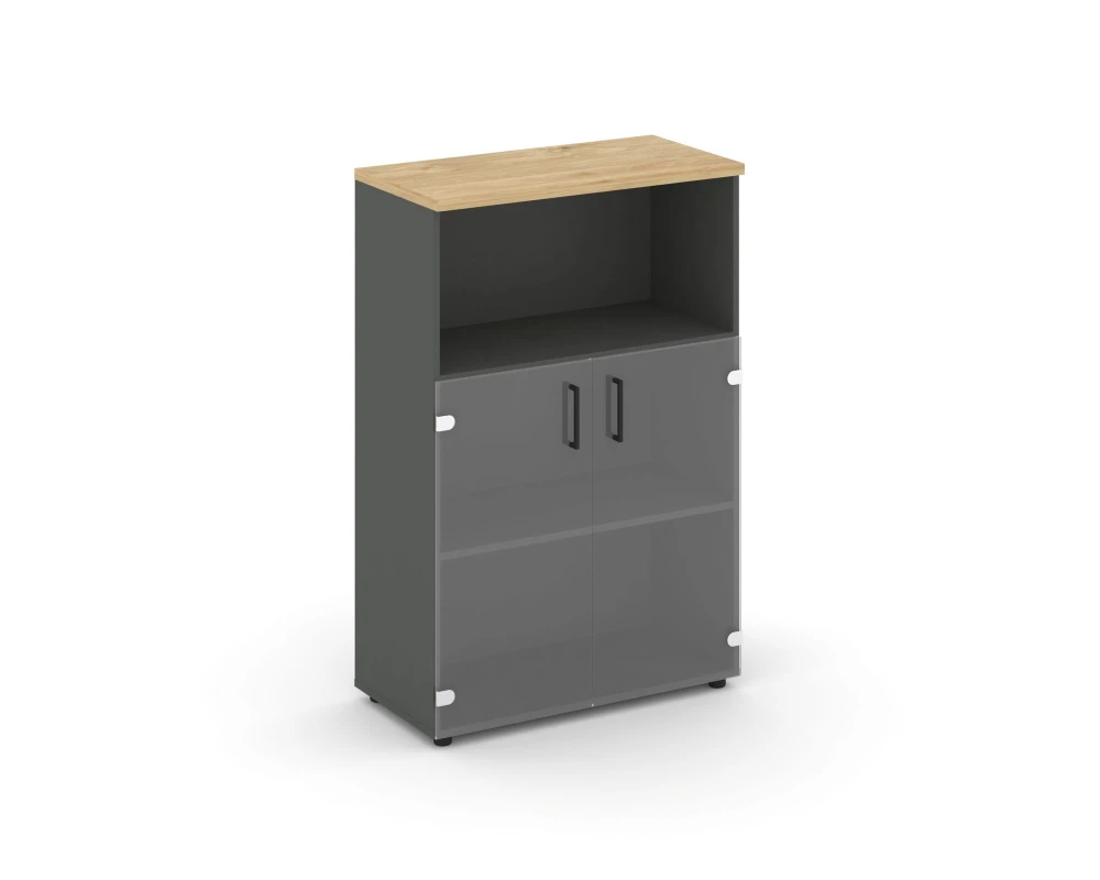 Шкаф средний широкий прозр. стекло с нишей 796x400x1203 зад. стенка HDF Стайл Проджект / Style Project