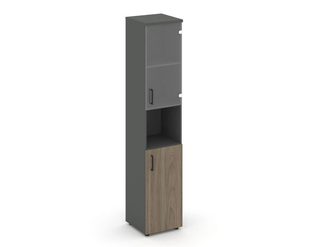 Шкаф высокий узкий с нишей прозр. стекло правый 400x400x1982 зад. стенка HDF Стайл Проджект / Style Project