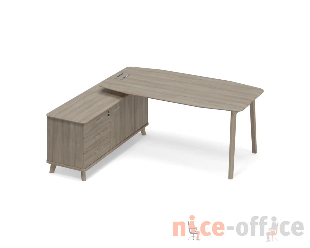 Стол руководителя левый (тип 2) WOOD на опорной тумбе Time Wood
