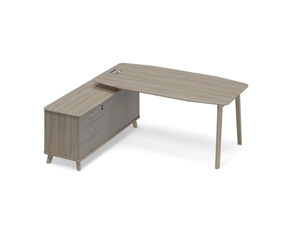 Стол руководителя левый (тип 2) WOOD на опорной тумбе Time Wood